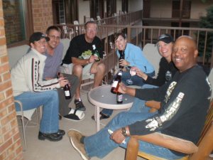 some of us outside on the deck having a beer.