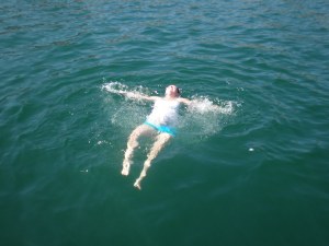 Talon going for his first swim with his Mom